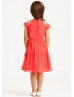 A-line Coral Chiffon Knee Length Flower Girl Dress With Folded Sash
